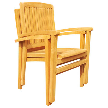 Wave Stacking Arm Chairs, Teak Outdoor Dining Patio, Set of 2