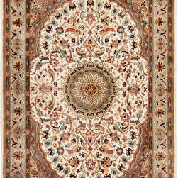 Ivory Persian Silk Kashan Rug 4' 1" x 6' 4" - Area Rugs