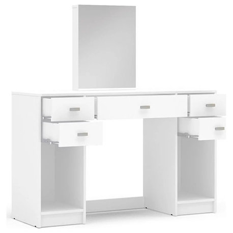 Modern Vanity Table, Mirror With Customizable Dimmable Lights, White, Usb