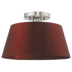 Livex Lighting - Livex Lighting Brushed Nickel 1-Light Ceiling Mount - Add a dash of stylish sophistication with this sleek and contemporary ceiling mount. The design features a brushed nickel frame and a beautiful hand crafted red wine hardback drum shade.