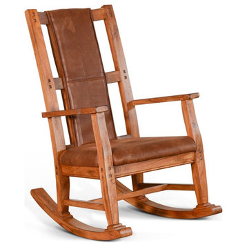 Pemberly Row Farmhouse Mindi Wood Rocking Chair in Rustic Oak