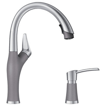 Blanco Artona Kitchen Faucet With Soap Dispenser, Metallic Gray/Stainless
