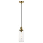 Livex Lighting - Oakhurst 1 Light Antique Brass Mini Pendant - Filament style bulbs are showcased in simple shaped hand-blown clear glass and add to the authentic charm of this industrial style pendant.