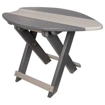 Folding Surfboard Accent Table, Portable Nautical Board, Light Gray/Dark Gray