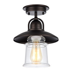IRONCLAD, 1 Light Rubbed Bronze Semi-flush Ceiling Fixture, 9" Shade