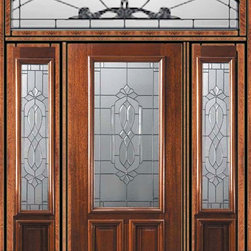 Prehung Sidelights-Transom Door 80 Wood Mahogany Kensington - Front Doors