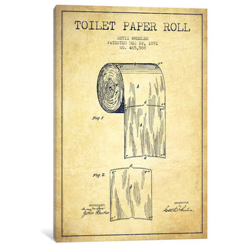 "Toilet Paper Vintage Patent Blueprint" by Aged Pixel, Canvas Print, 18"x12"