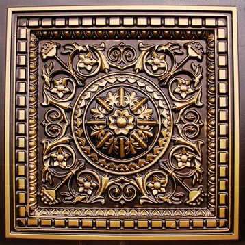 Da Vinci, Faux Tin Ceiling Tile, Antique Gold, 24"x24"