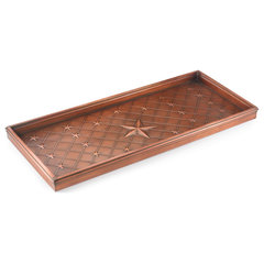 Anji Mountain 34.5 in. x 14 in. x 1.5 in. Natural & Recycled Rubber Boot Tray with Trellis Coir and Rubber Insert, Black/ Tan