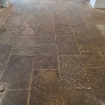 Incredibly Dirty Sandstone Tiled Kitchen Floor Renovation in Church Minshull