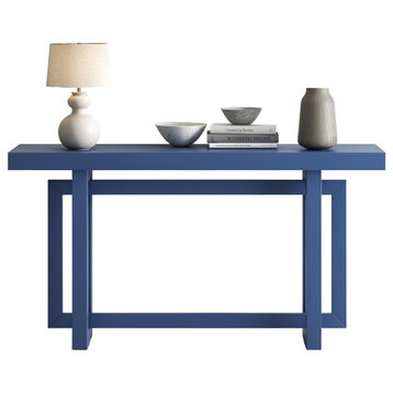 Minimalistic Console Table, Unique Geometric Base With Large Top, Blue