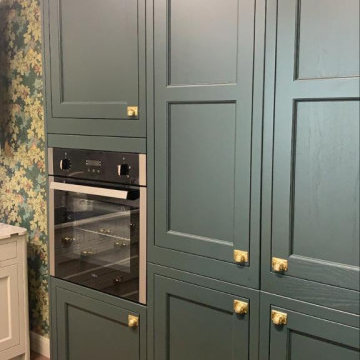 Belgravia painted Mussel, Deep Forest kitchen & Yellow