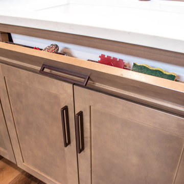 Two Toned White and Wood Kitchen with Coffee Bar
