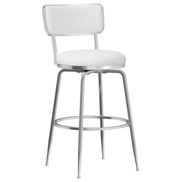 Hillsdale Baltimore Swivel Stool, Textured Twill Back, White, Bar Height
