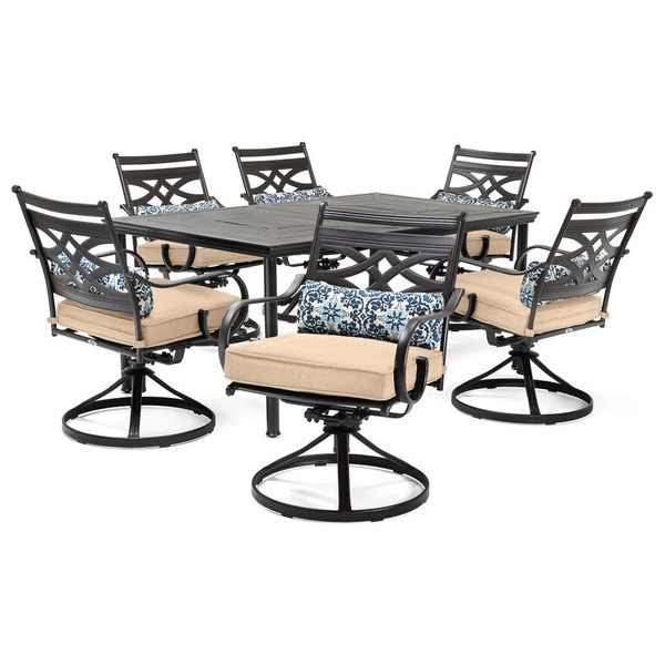 Montclair 7-Piece Dining Set With Swivel Rockers and Dining Table, Tan