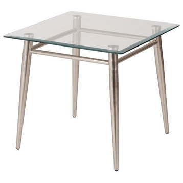 Brooklyn Clear Tempered Glass Square Top End Table With Nickel Brushed Legs