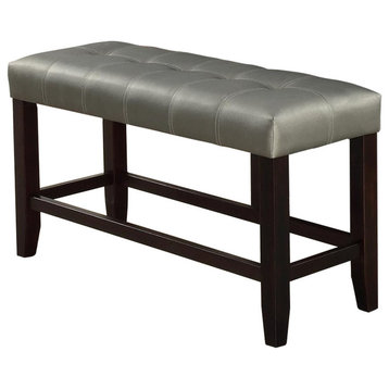 Benzara BM171258 Tufted High Bench With Tapered Legs Silver and Brown