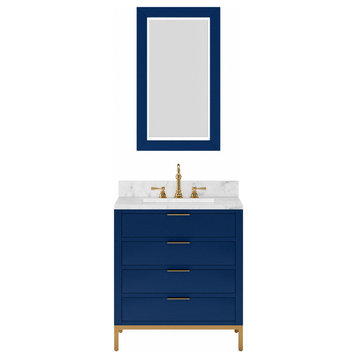 Bristol 30" Marble Countertop Vanity, Monarch Blue With Mirrors