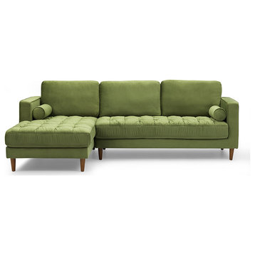 Bente Tufted Velvet Sectional, Sofa Green