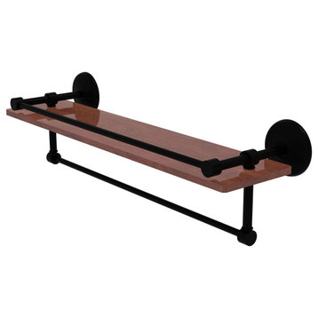 Monte Carlo 22" Wood Shelf with Gallery Rail and Towel Bar, Matte Black