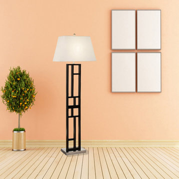 Perry 64" Geometric-Sculptured, Black and Brushed Steel Finished Floor Lamp