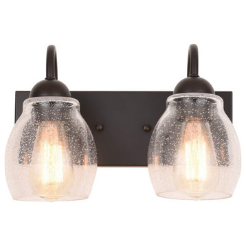 2-Light Vanity Wall Light With Seeded Glass Farmhouse Black Wall Sconce Lighting