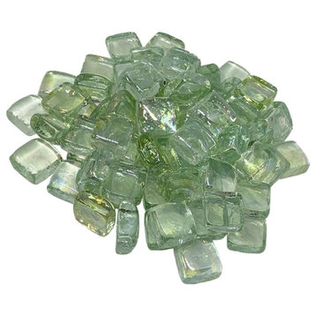 Decorative Fire Glass Cubes for Fire Pit, 1", 10 lbs, Clear Light Green Tint