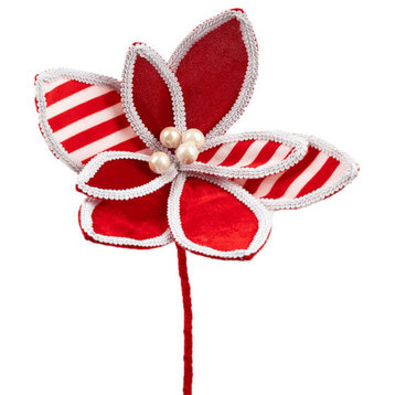 December Diamonds Candy Cane Lace 15In Red Candy Flower Pick