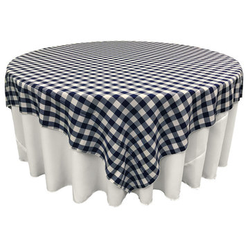 LA Linen Square Gingham Checkered Tablecloth, White and Navy, 90"x90"