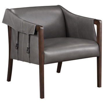Parkfield Accent Chair, Pewter Faux Leather With Walnut Frame