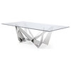 Modern Serra 94 Inch Dining Table Clear Glass Polished Stainless Steel Base