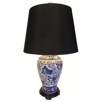 24" Blue and White Floral Painted Porcelain Table Lamp