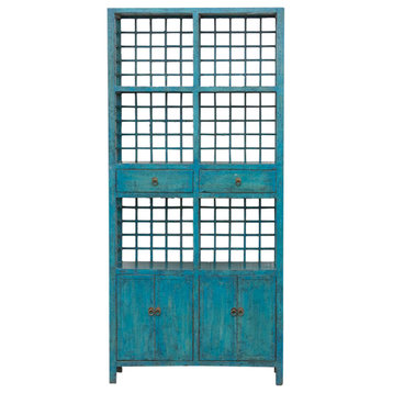 Tall Teal Blue Painted Bookcase Cabinet
