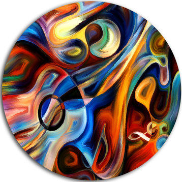 Designart 'Abstract Music and Rhythm' Abstract Glossy Circle Metal Wall Art, Dis