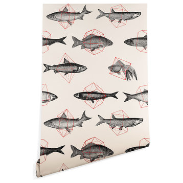 Deny Designs Florent Bodart Fishes, Geometrics Wallpaper, Beige, 2'x10'