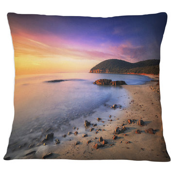 Sunset in Cala Violina Bay Beach Seashore Throw Pillow, 18"x18"