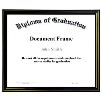 Diploma and Document Frame, Black With Gold Pin Stripes, 13x17