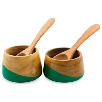 NOVICA Spicy Green And Wood Salsa Bowls  (Pair)