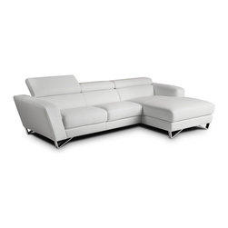 Sparta Mini White Italian Leather SectionaI Sofa with Right Chaise - Sectional Sofas