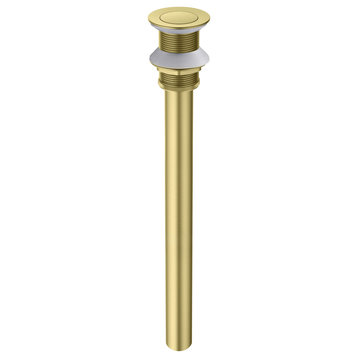 Bathroom Sink Pop Up Drain Stopper, 12" Tailpiece Without Overflow, Brushed Gold