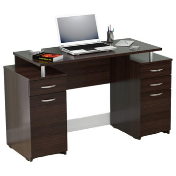 HomeRoots Espresso Finish Wood Computer Desk with Four Drawers