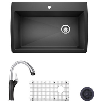 Blanco Diamond Super Single Sink Kit with Pull-Down Faucet, Anthracite