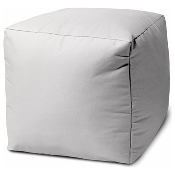 17" Cool Crisp White Solid Color Indoor Outdoor Pouf Ottoman