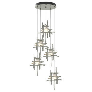 Tura 5-Light Frosted Glass Pendant - Sterling - Cast Glass - Standard