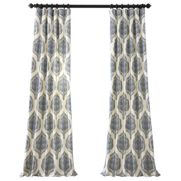 Arabesque Blue Printed Cotton Twill Curtain Single Panel, 50"x84"