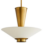 Arteriors Home - Tavoli Pendant, Antique Brass - Classic, mid-century elegance is revitalized with this polished pendant. Five bulbs brilliantly light up the upend off-white linen shade, while two are neatly concealed within the top of the pendant body. An exposed detailing on the steel frame peeks from under the shade, adding a textured element to its otherwise smooth surface. Damp-rated, although limited covered outdoor conditions may affect finish.