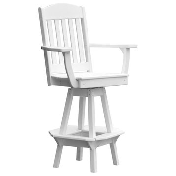 Poly Lumber Classic Swivel Bar Chair with Arms, White