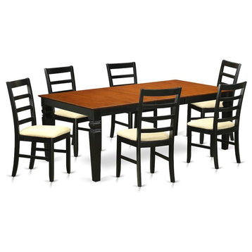 7-Piece Dining Room Set, a Table, 6 Chairs, Black and Cherry With Cushion