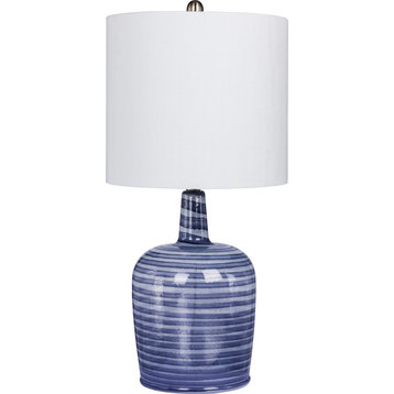 Striped Jug Glass Table Lamp - Gray, White Striped