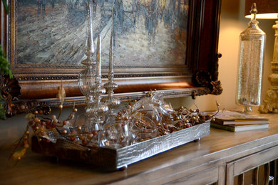 Enclosed dining room - mid-sized traditional medium tone wood floor enclosed dining room idea in Other with beige walls